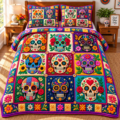 Sugar Skull Garden 3-Piece Quilted Bedding Set GFTONPT1090