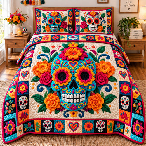 Sugar Skull Carnival 3-Piece Quilted Bedding Set GFTONPT1091