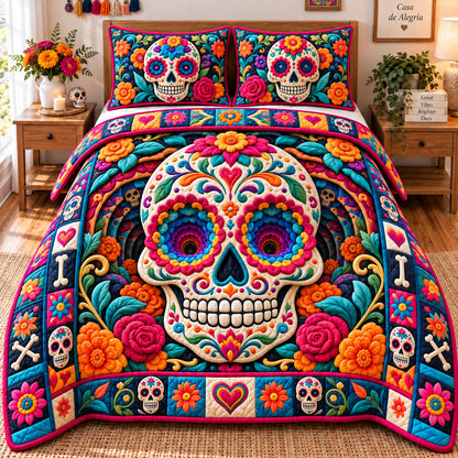 Sugar Skull Spirit 3-Piece Quilted Bedding Set GFTONPT1093