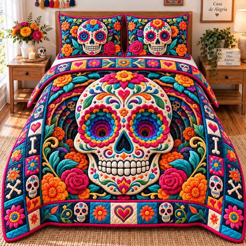 Sugar Skull Spirit 3-Piece Quilted Bedding Set GFTONPT1093
