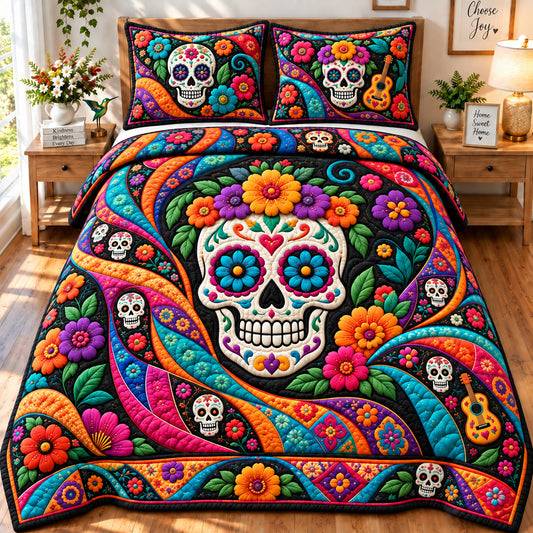 Sugar Skull Mosaic 3-Piece Quilted Bedding Set GFTONPT1094