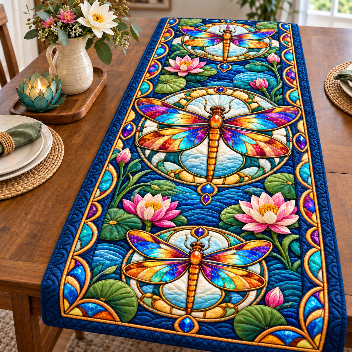 Dragonfly Nature Dance Quilted Table Runner GFTONPT1103