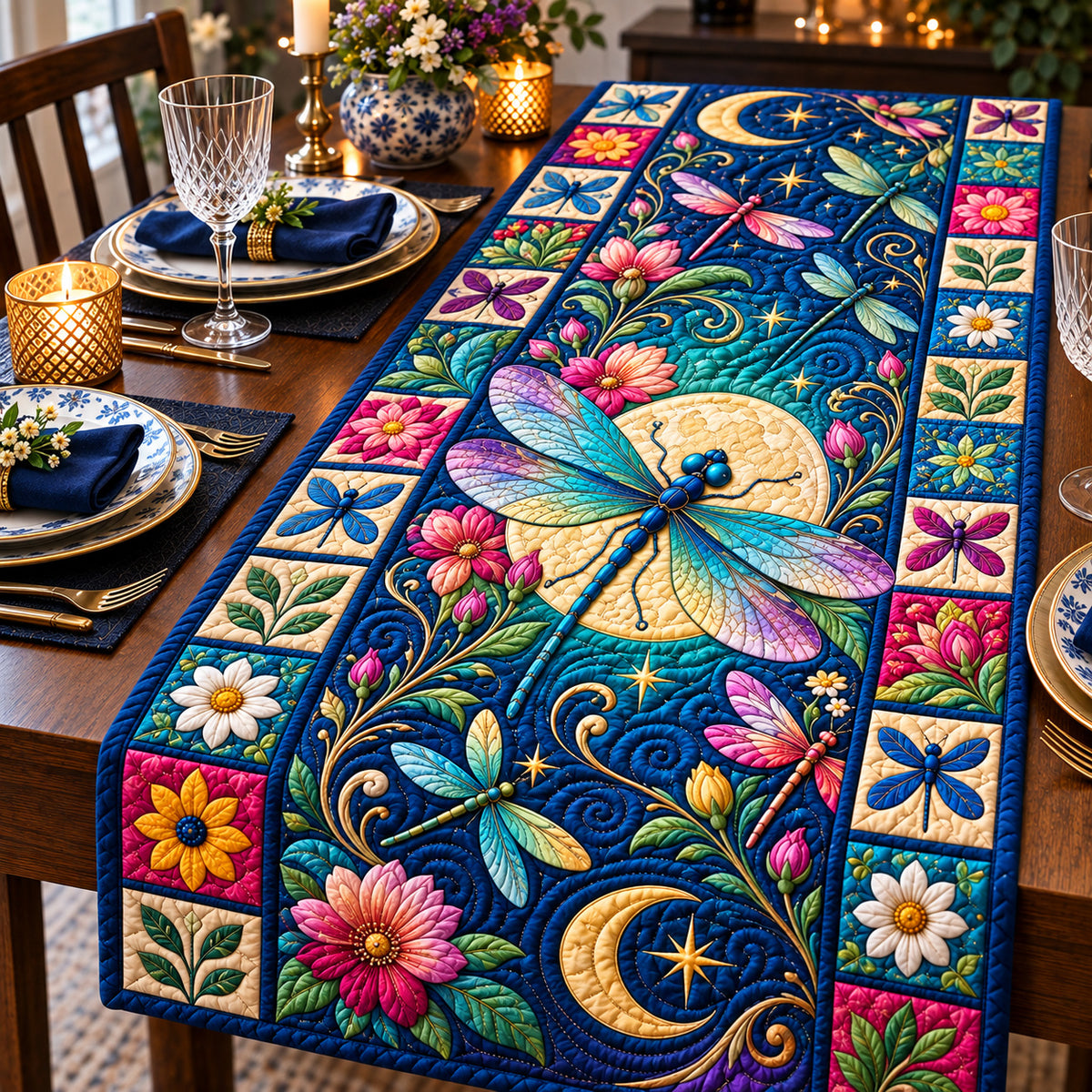 Dragonfly Floral Haven Quilted Table Runner GFTONPT1105