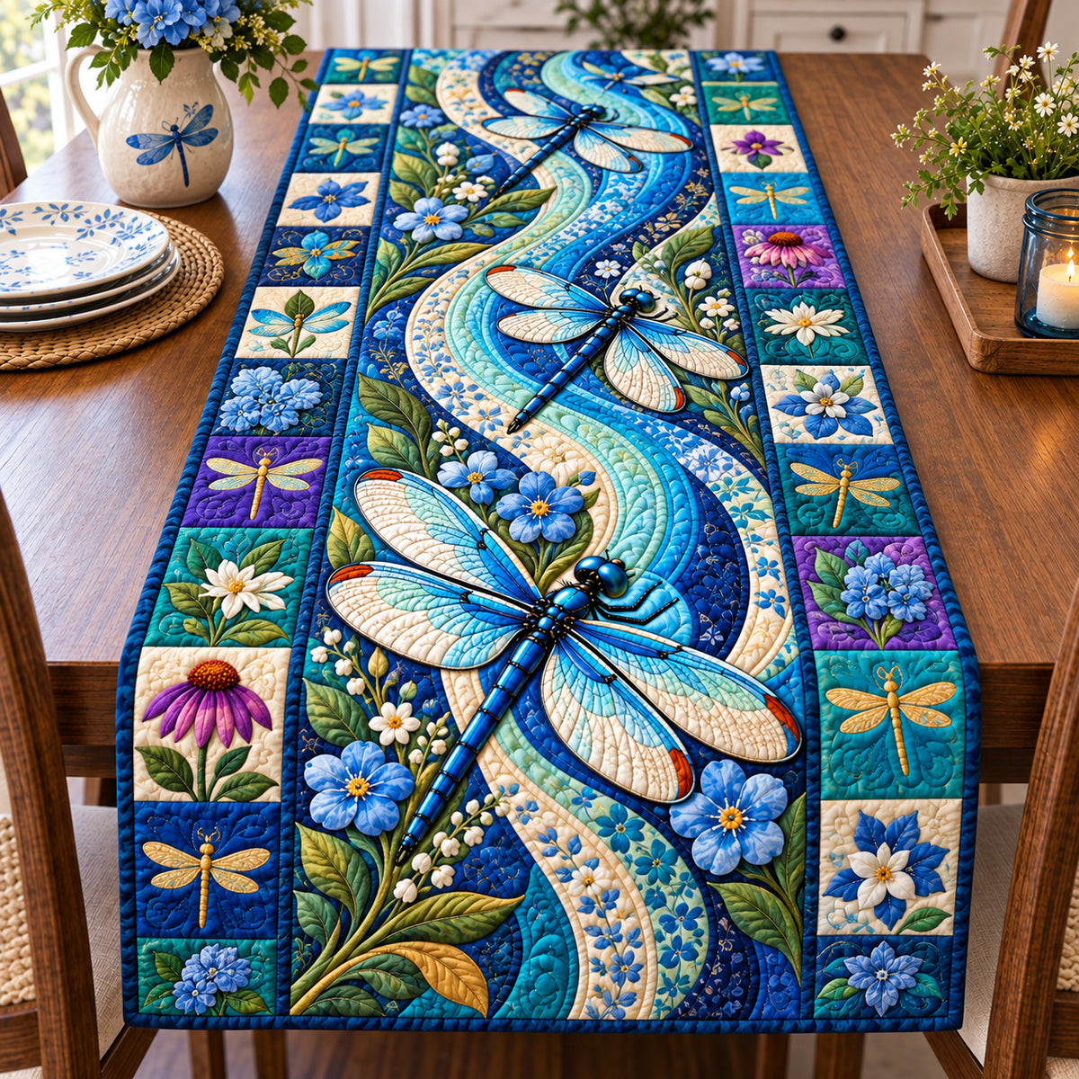 Dragonfly Wings Wonder Quilted Table Runner GFTONPT1106