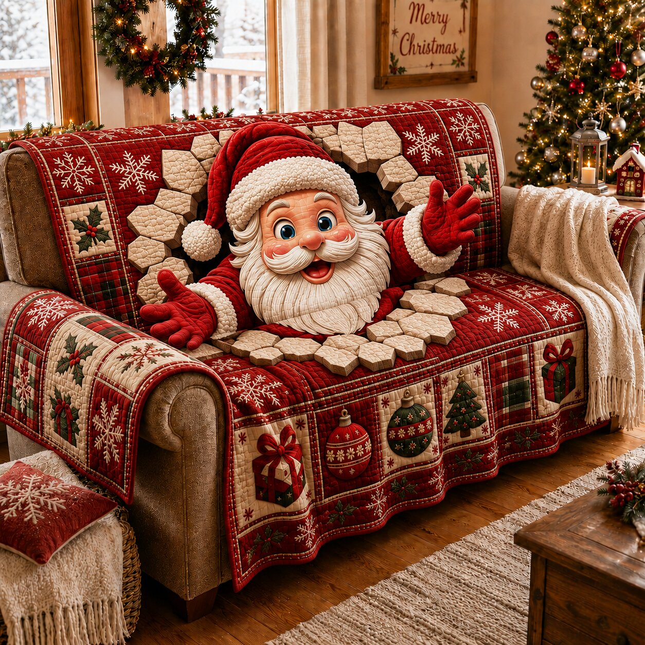 Santa Night Quilted Sofa Cover GFTONPT113