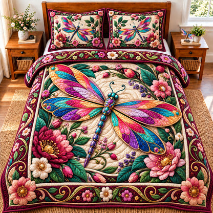 Dragonfly Garden Magic 3-Piece Quilted Bedding Set GFTONPT1137