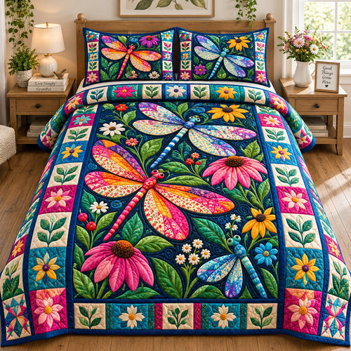 Dragonfly Meadow Glow 3-Piece Quilted Bedding Set GFTONPT1138