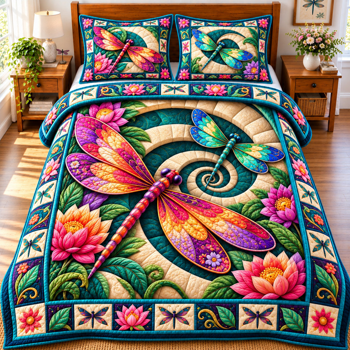 Dragonfly Summer Bliss 3-Piece Quilted Bedding Set GFTONPT1140