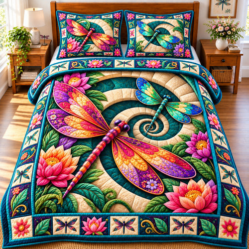 Dragonfly Summer Bliss 3-Piece Quilted Bedding Set GFTONPT1140
