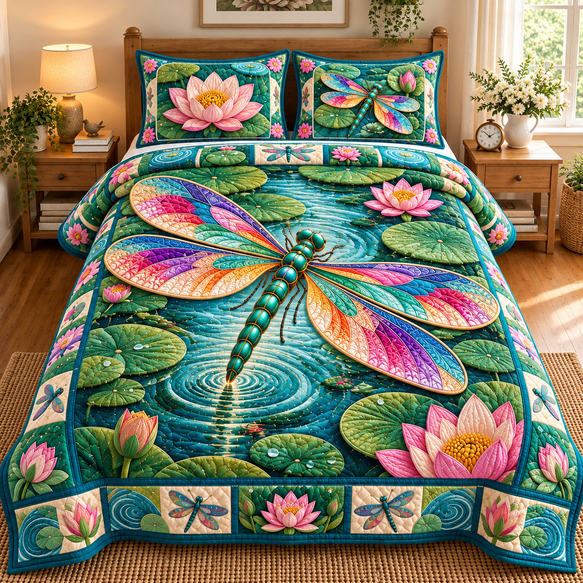 Dragonfly Nature Harmony 3-Piece Quilted Bedding Set GFTONPT1141