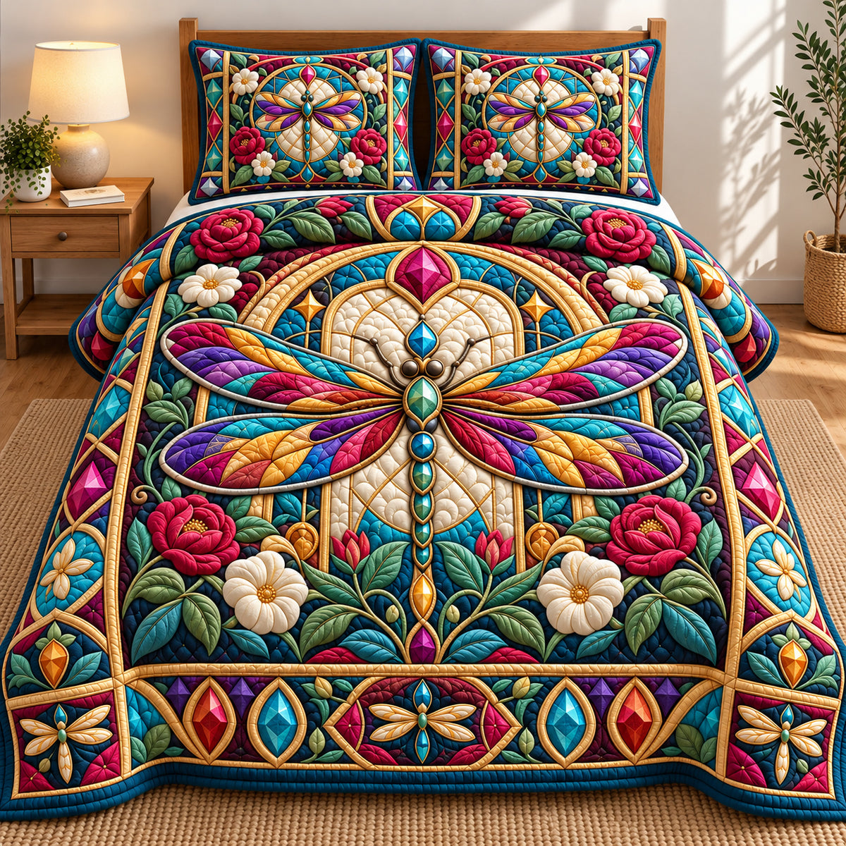 Dragonfly Wings Garden 3-Piece Quilted Bedding Set GFTONPT1142