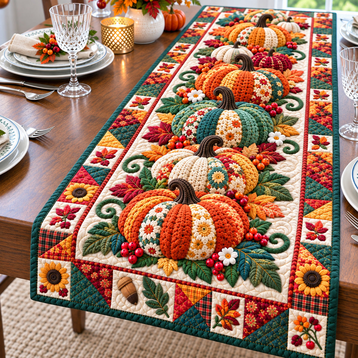 Autum Vibe Pumpkin Quilted Table Runner GFTONPT1146