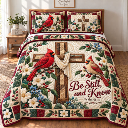 Cardinals Cross 3-Piece Quilted Bedding Set GFTONPT1184