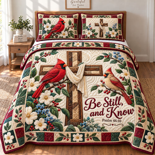 Cardinals Cross 3-Piece Quilted Bedding Set GFTONPT1184