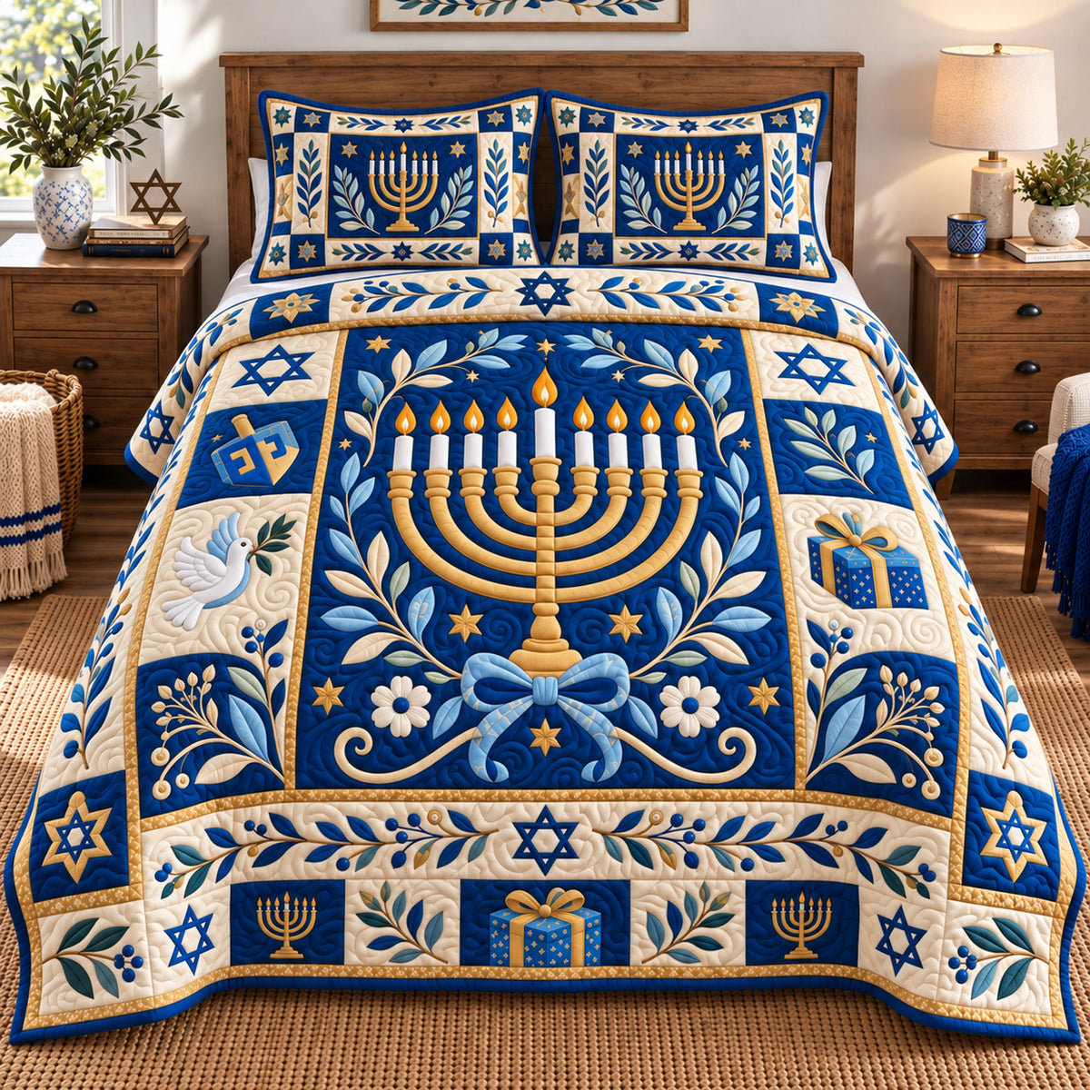 Hanukkah Festival 3-Piece Quilted Bedding Set GFTONPT1232
