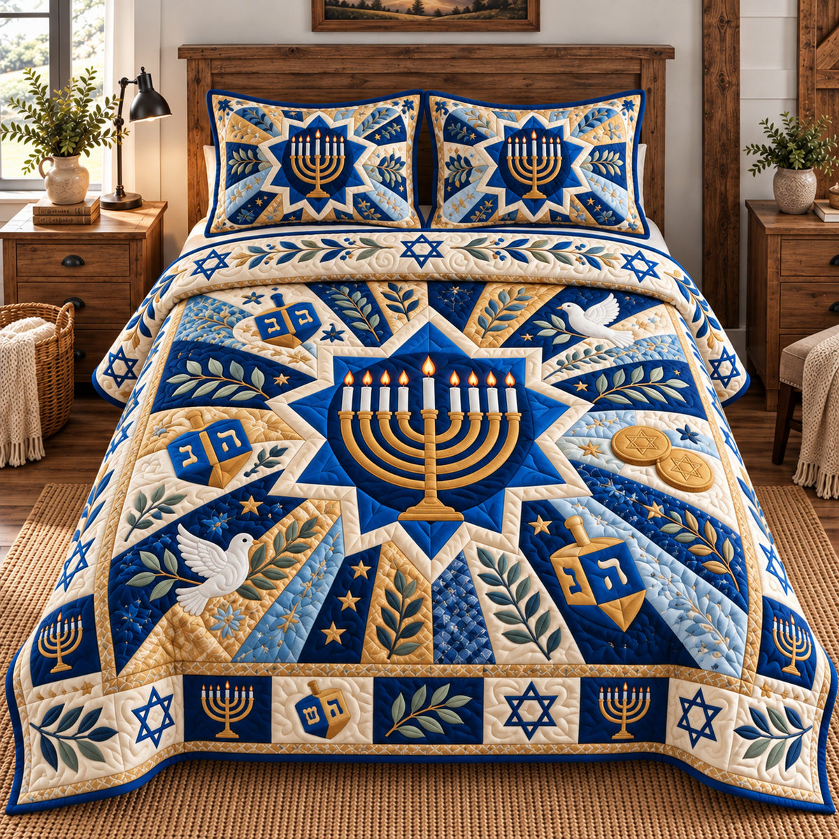 Hanukkah Sacred Glow 3-Piece Quilted Bedding Set GFTONPT1233