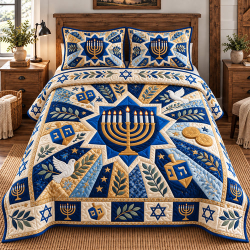Hanukkah Sacred Glow 3-Piece Quilted Bedding Set GFTONPT1233