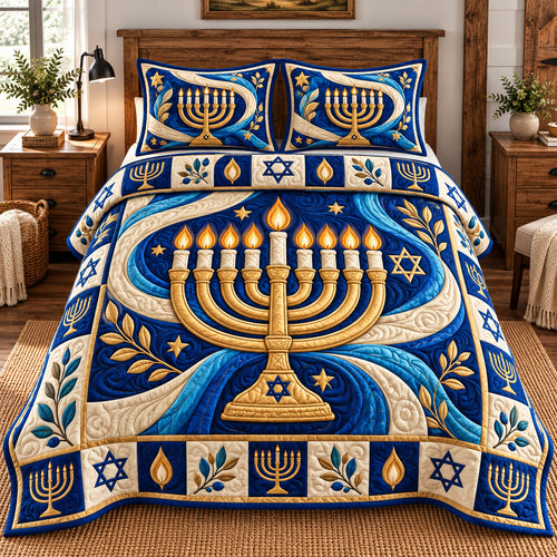 Hanukkah Family Traditions 3-Piece Quilted Bedding Set GFTONPT1234