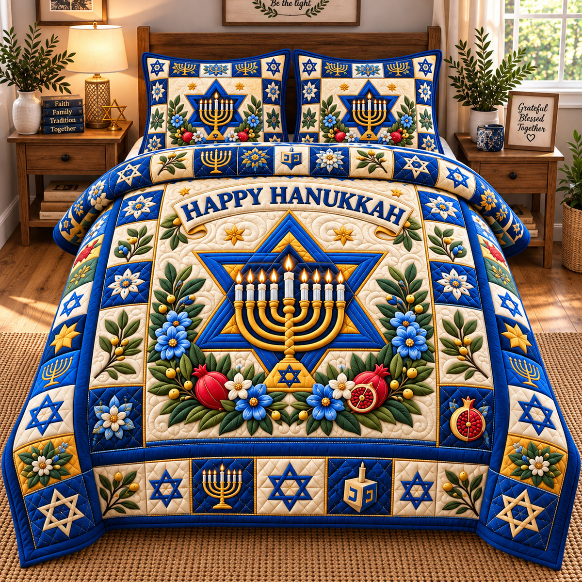 Hanukkah Star Celebration 3-Piece Quilted Bedding Set GFTONPT1235