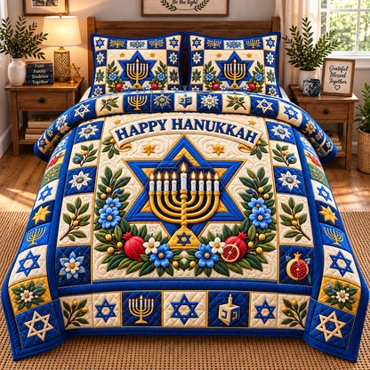 Hanukkah Star Celebration 3-Piece Quilted Bedding Set GFTONPT1235