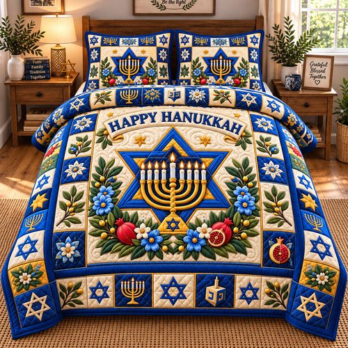 Hanukkah Star Celebration 3-Piece Quilted Bedding Set GFTONPT1235