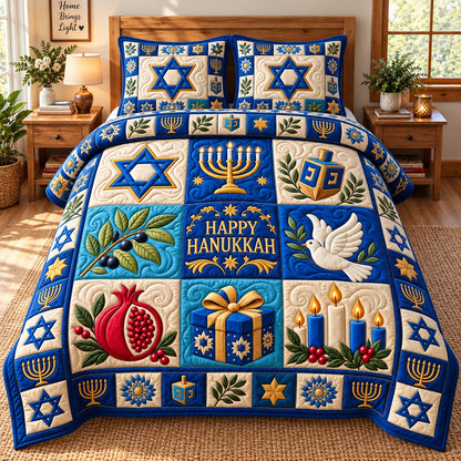 Hanukkah Menorah Nights 3-Piece Quilted Bedding Set GFTONPT1236