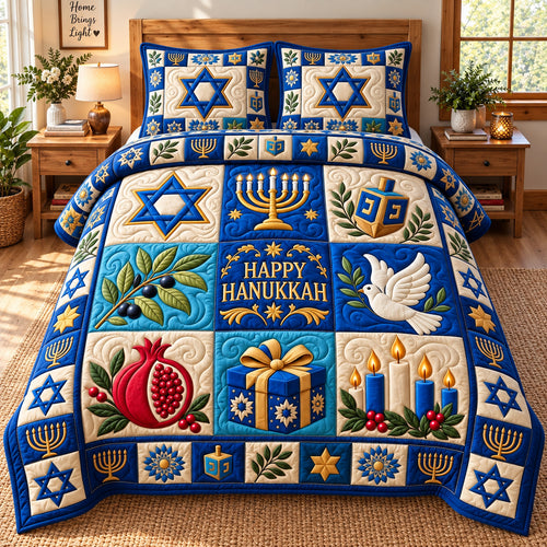 Hanukkah Menorah Nights 3-Piece Quilted Bedding Set GFTONPT1236