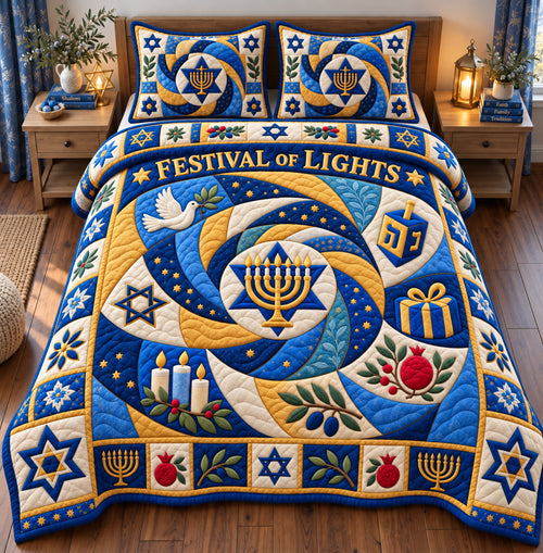 Hanukkah Golden Blessings 3-Piece Quilted Bedding Set GFTONPT1237