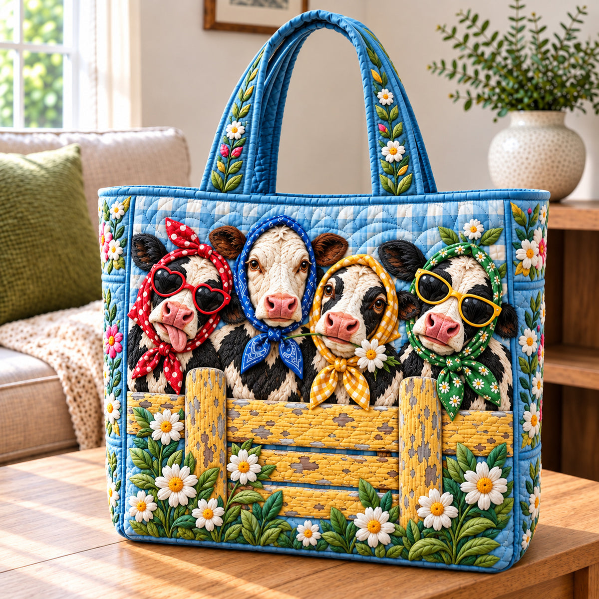 Crazy Funky Cow Quilted Tote Bag GFTONPT1269