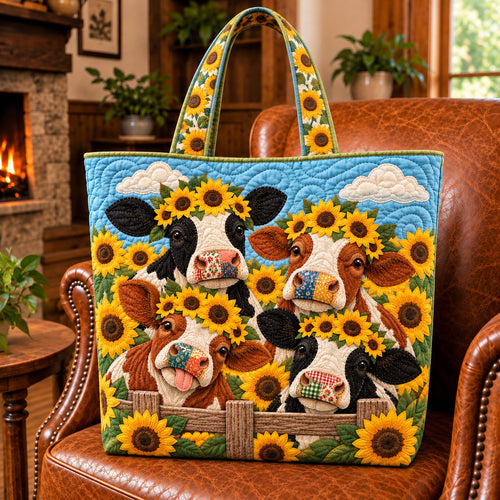 Sunflower Funky Cow Quilted Tote Bag GFTONPT1270