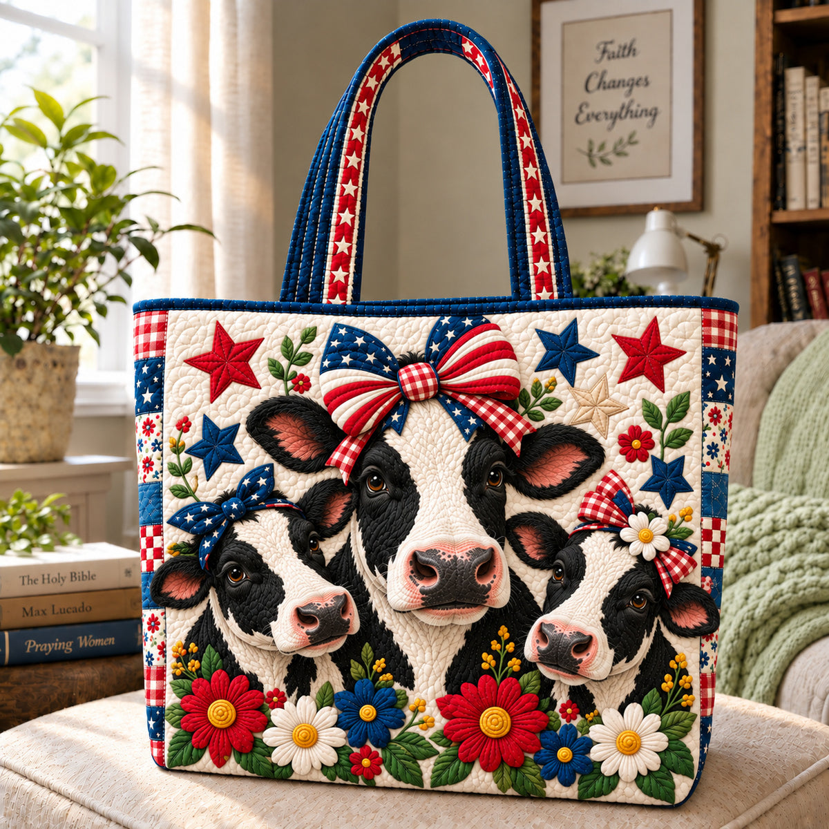 Patriotic Cow Quilted Tote Bag GFTONPT1272