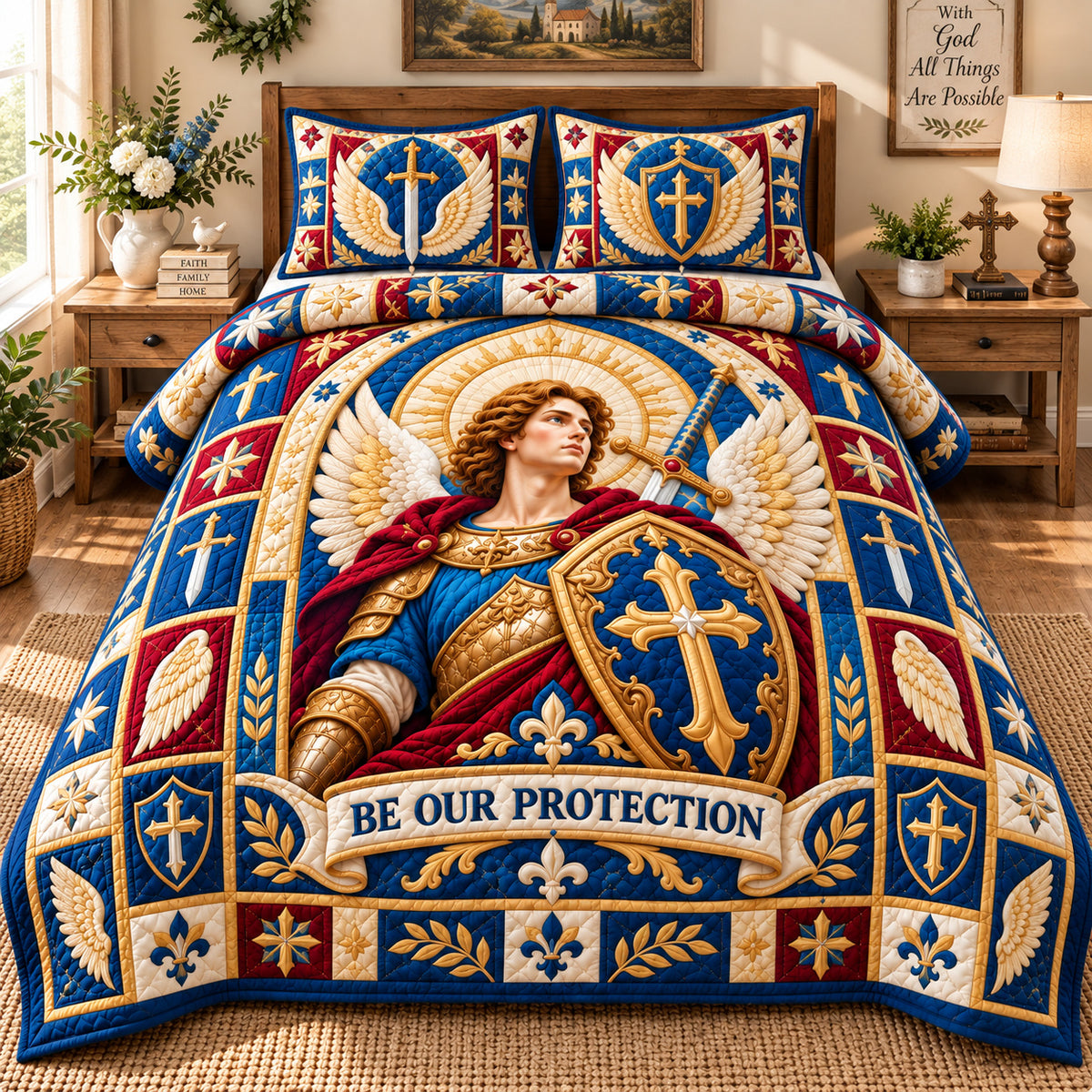 Saint Michael Victory 3-Piece Quilted Bedding Set GFTONPT1294