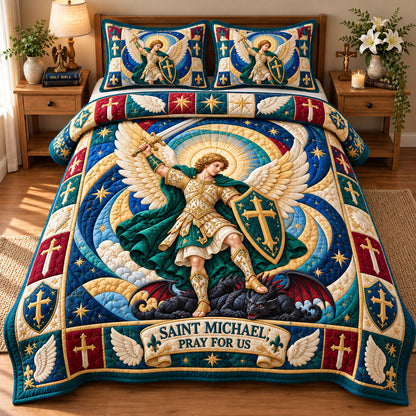Saint Michael Strength 3-Piece Quilted Bedding Set GFTONPT1296
