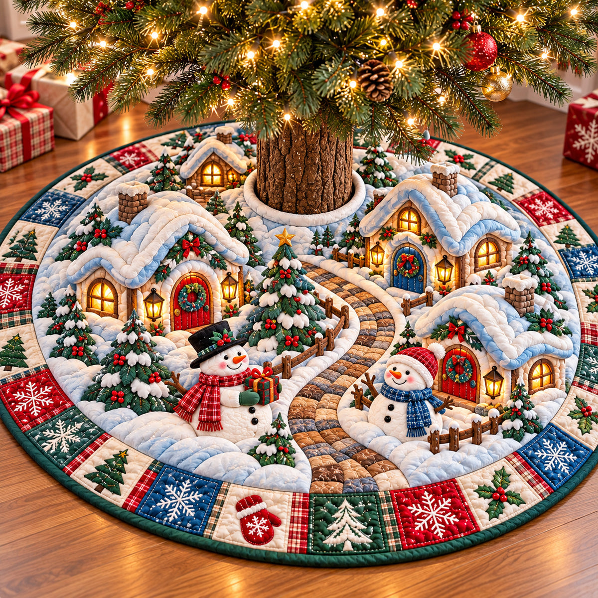 Snowman Winter Village Quilted Tree Skirt GFTONPT1329