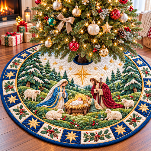 Nativity Holy Star Quilted Tree Skirt GFTONPT1335