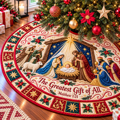 Nativity Manger Grace Quilted Tree Skirt GFTONPT1338