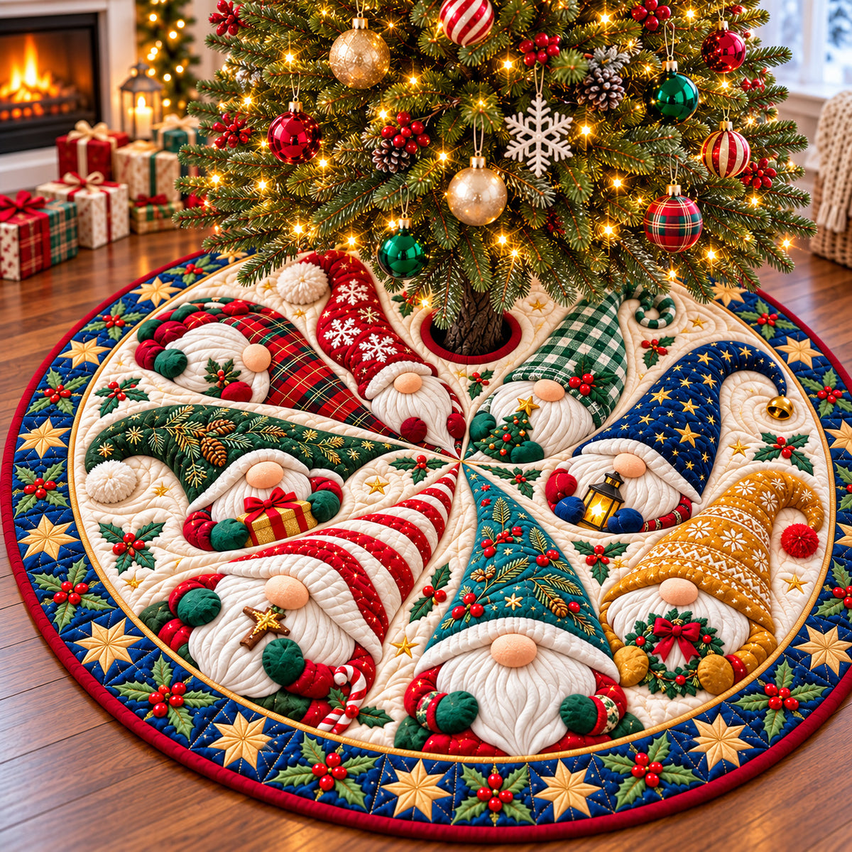 Gnomes Garden Party Quilted Tree Skirt GFTONPT1340