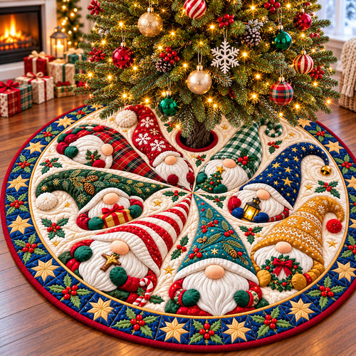 Gnomes Garden Party Quilted Tree Skirt GFTONPT1340