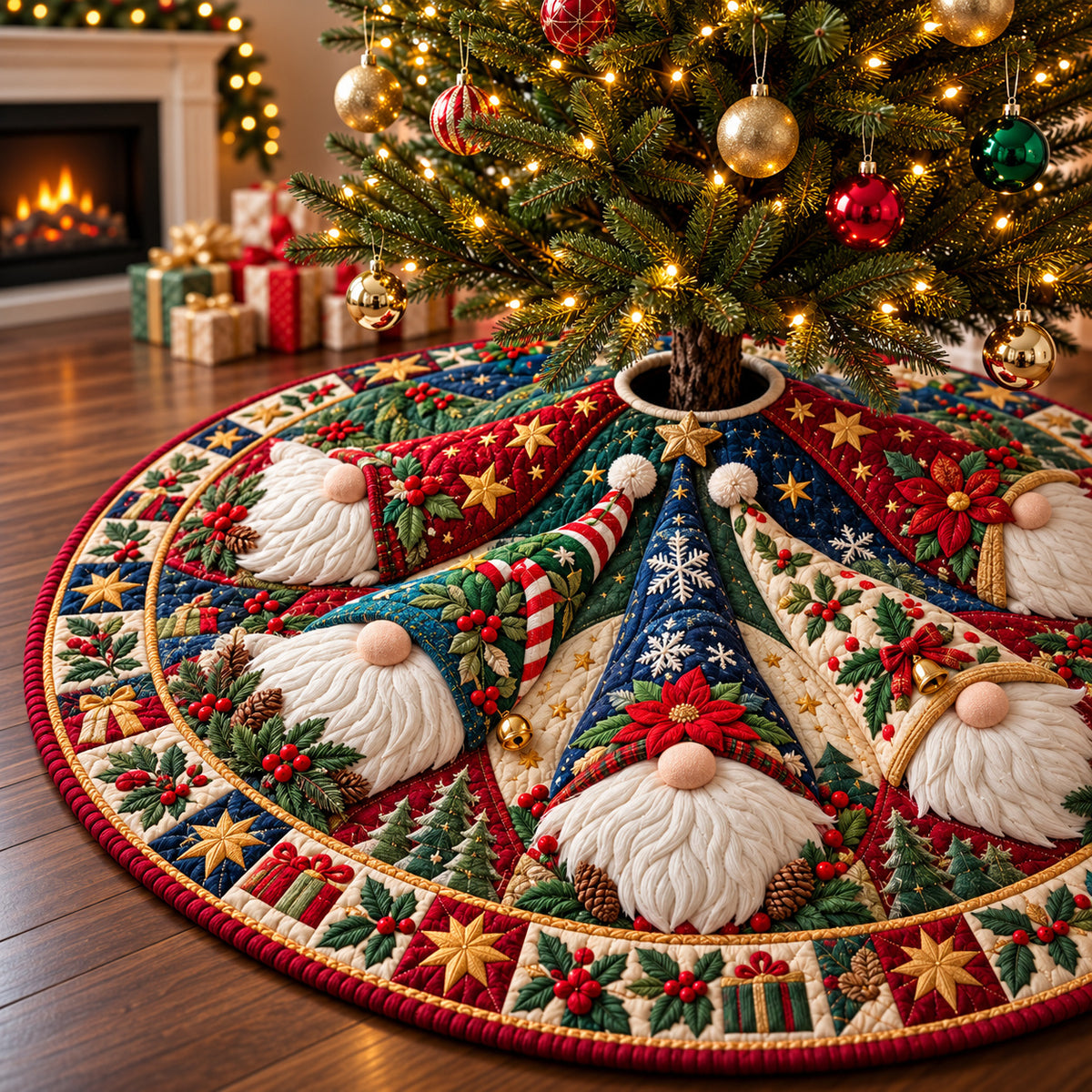 Gnomes Cozy Cottage Quilted Tree Skirt GFTONPT1342