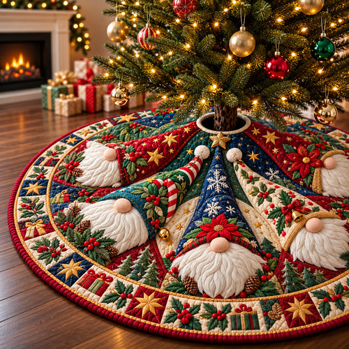 Gnomes Cozy Cottage Quilted Tree Skirt GFTONPT1342
