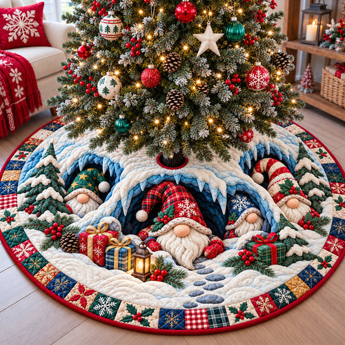 Gnomes Happy Gathering Quilted Tree Skirt GFTONPT1345