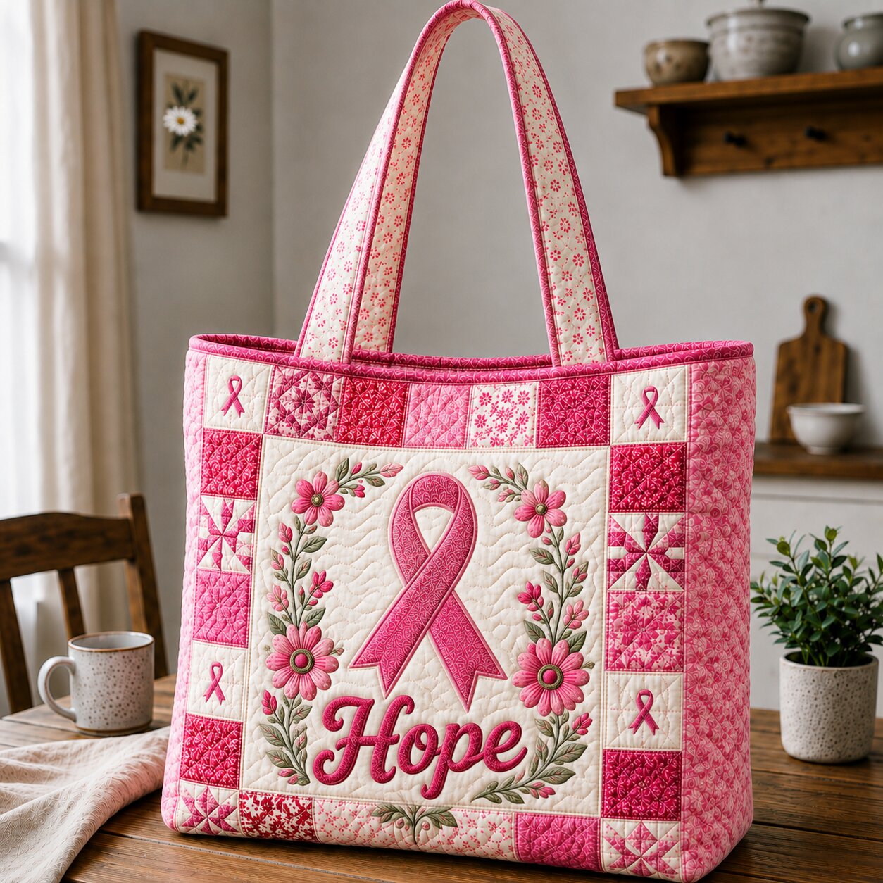 Hope Ribbon Quilted Tote Bag GFTONPT135