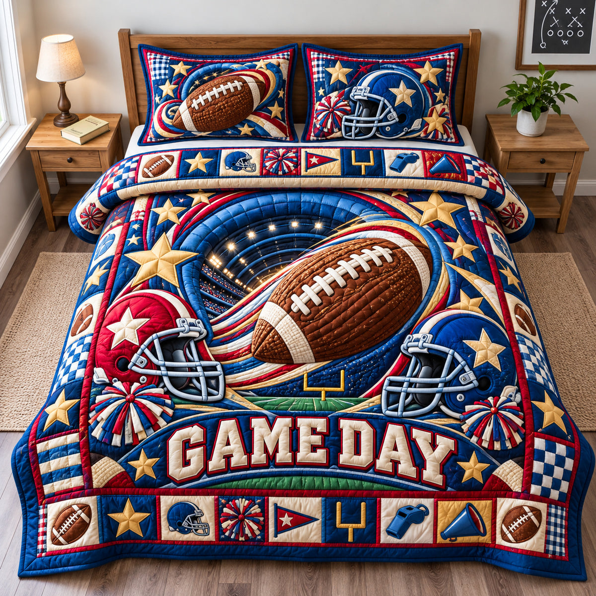 Football Gridiron Spirit 3-Piece Quilted Bedding Set GFTONPT1394