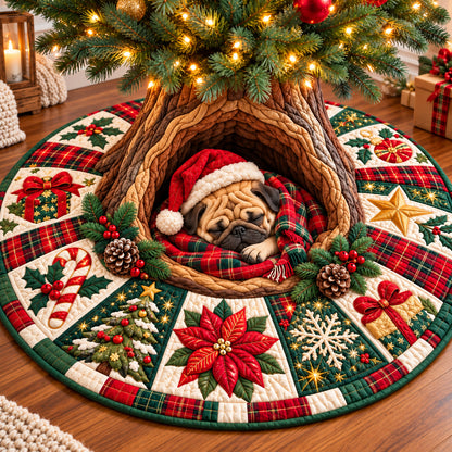 Christmas Pug Cheer Quilted Tree Skirt GFTONPT1433