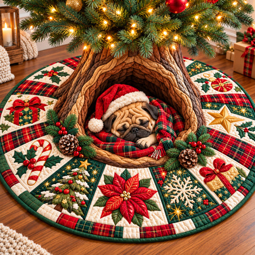 Christmas Pug Cheer Quilted Tree Skirt GFTONPT1433