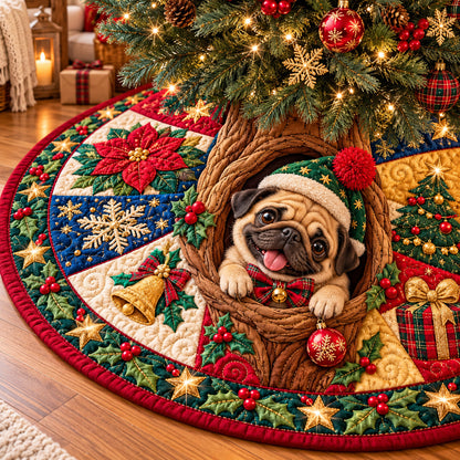 Christmas Pug Wishes Quilted Tree Skirt GFTONPT1434