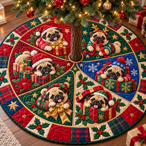Christmas Pug Adventure Quilted Tree Skirt GFTONPT1435