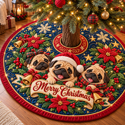 Christmas Pug Parade Quilted Tree Skirt GFTONPT1436