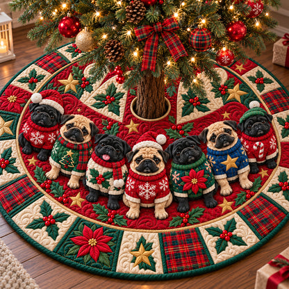 Christmas Pug Joy Quilted Tree Skirt GFTONPT1437
