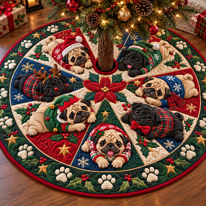 Christmas Pug Wonderland Quilted Tree Skirt GFTONPT1438